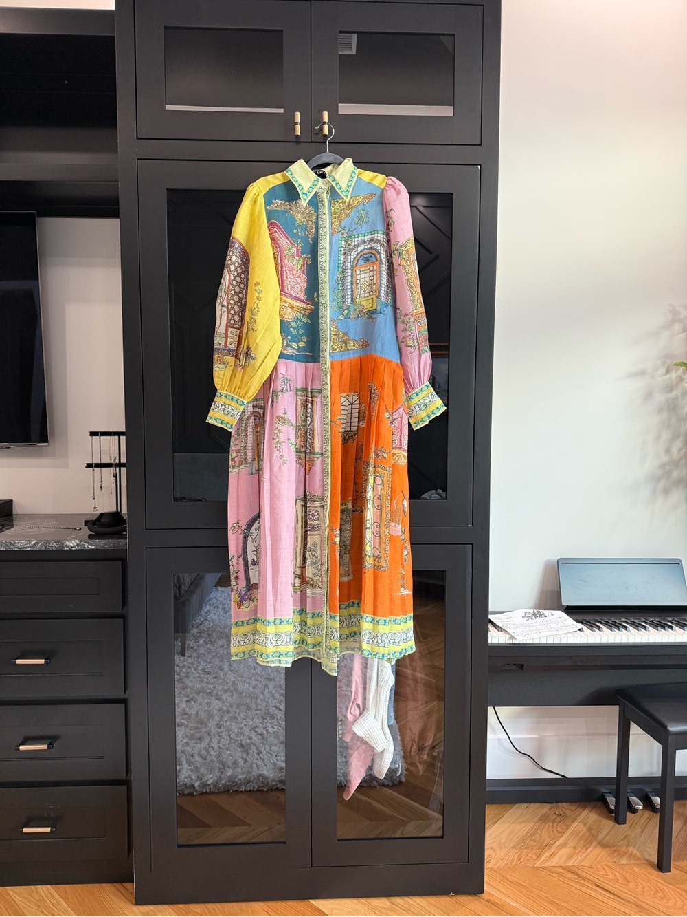 Alemais Multicolor Patchwork Maxi Dress in Yellow, Pink, Blue & Orange